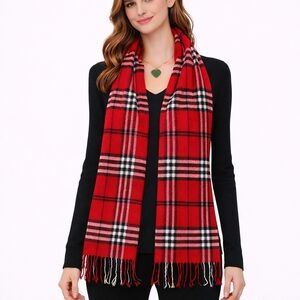 Cashmere Scarf Made in Florence Italy Red Plaid Luxury Fringe Wrap Soft